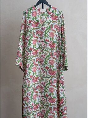 Hannah Long Sleeve Floral Maxi Dress in White, Pink & Green